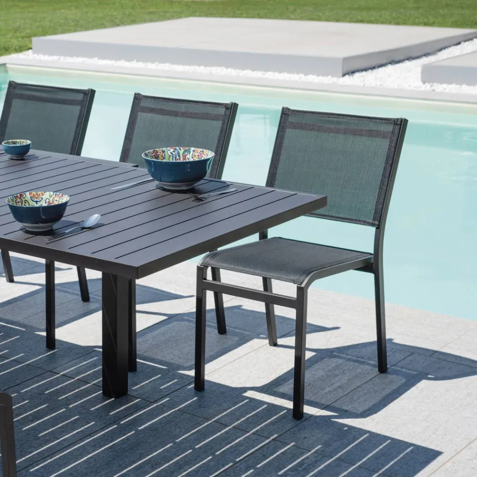 Stapelbare tuinstoel van wit of grijs aluminium en textilene - Floraforma Viadurini