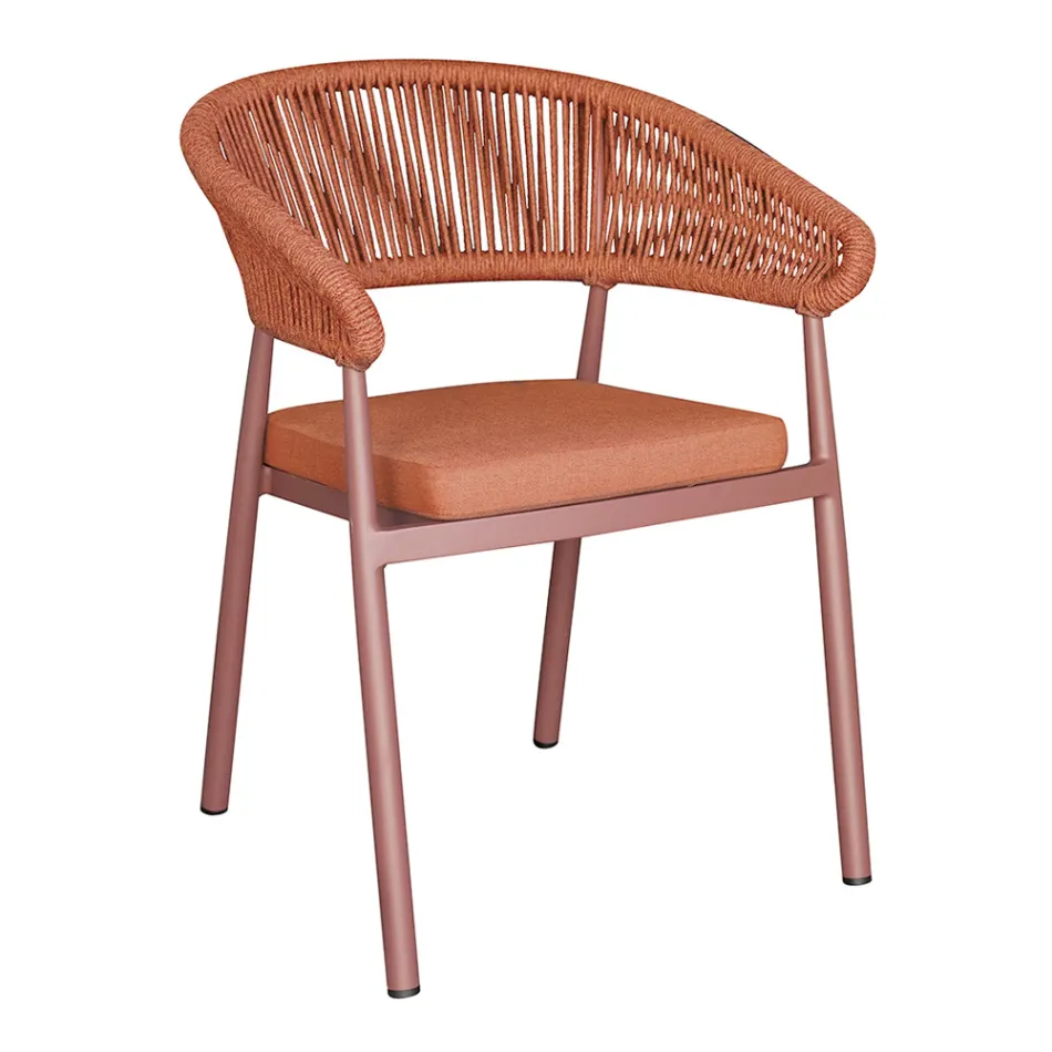 Stapelbare aluminium stoel met touwkussen en rugleuning - Frescultura Viadurini