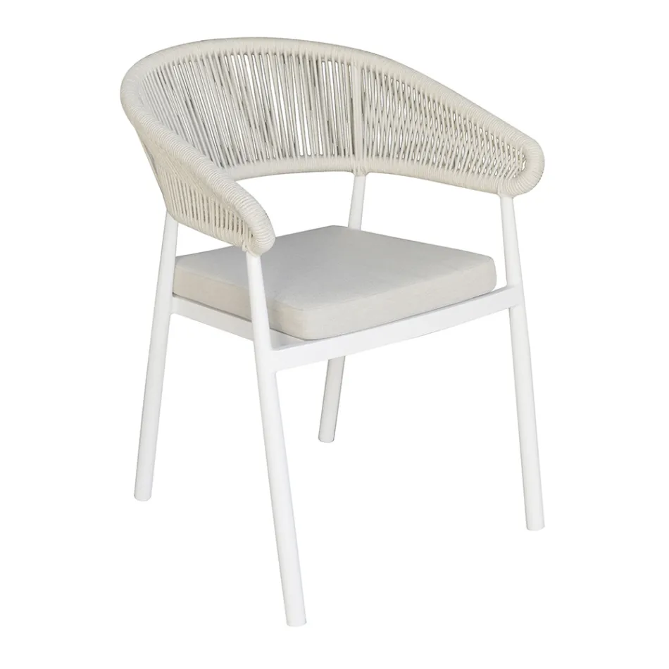 Stapelbare aluminium stoel met touwkussen en rugleuning - Frescultura Viadurini