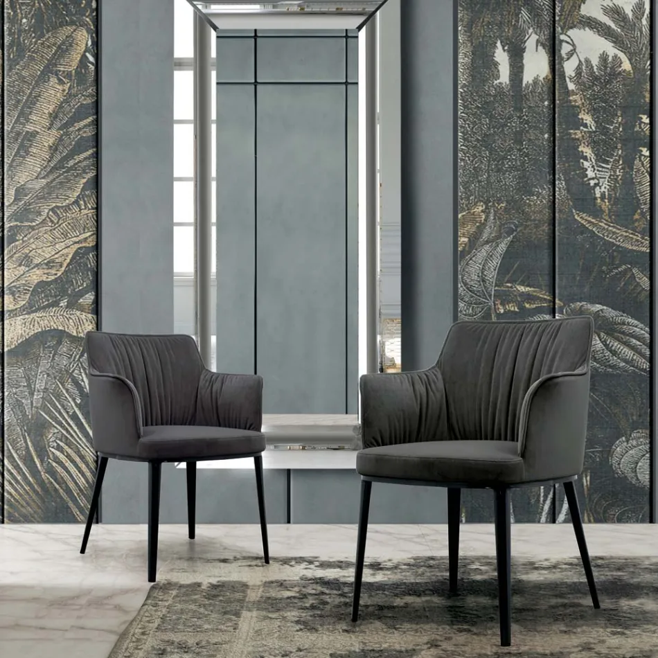 Stalen stoel met met fluweel beklede zitting Made in Italy - Arisa Viadurini