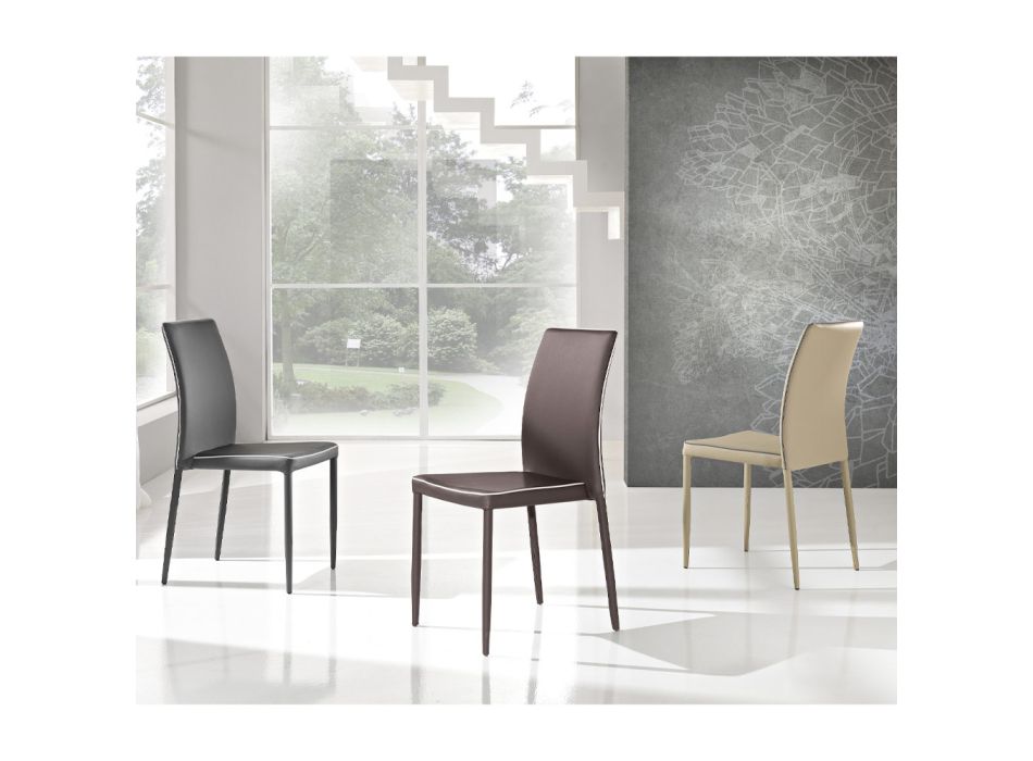 Stapelbare kunstleren stoel met rand Modern design 4 stuks - Vaiana Viadurini