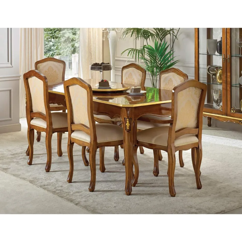 Klassieke houten stoel met luxe gestoffeerde stof Made in Italy - Majesty Viadurini