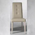 Houten stoel en eco-leren zitting met Italiaanse designknopen - Mircea Viadurini