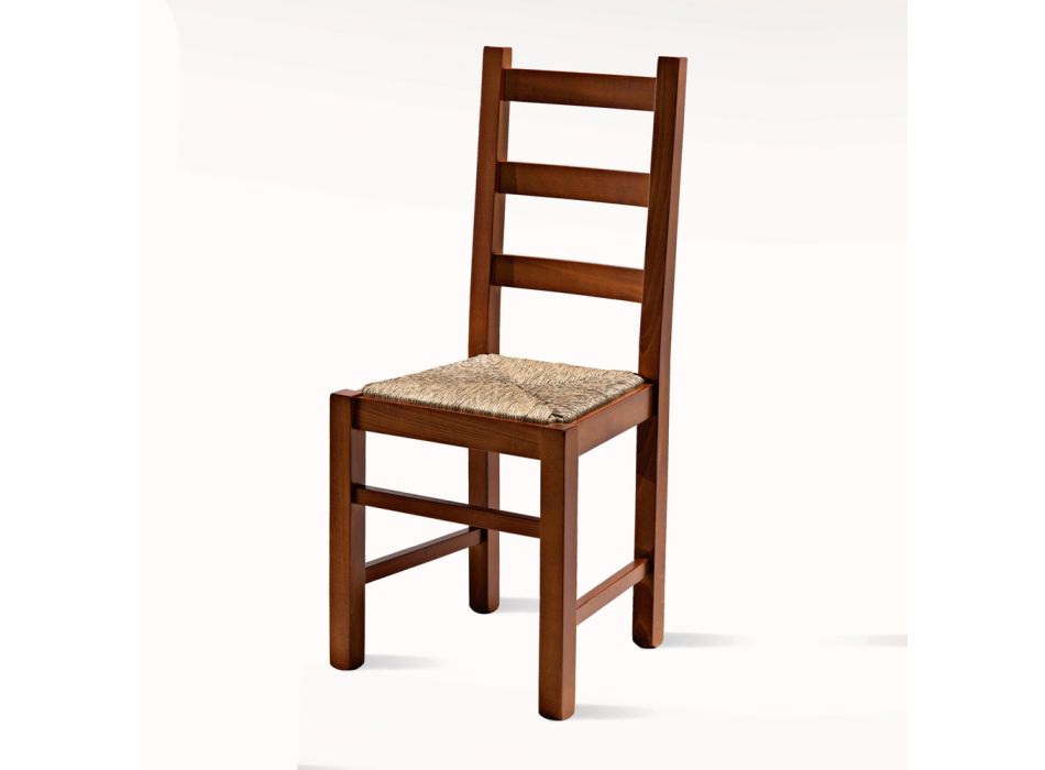 Houten stoel en rieten zitting Klassiek ontwerp voor Italiaanse keuken - Ramone Viadurini
