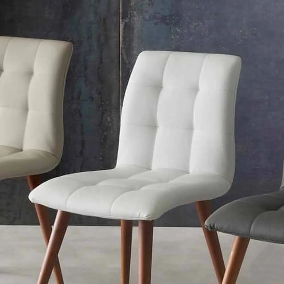 Massief houten stoel bekleed met paars eco-leer Viadurini