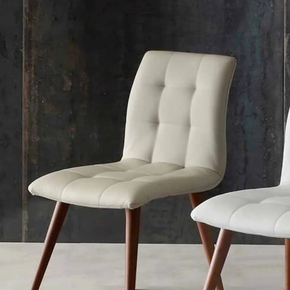 Massief houten stoel bekleed met paars eco-leer Viadurini