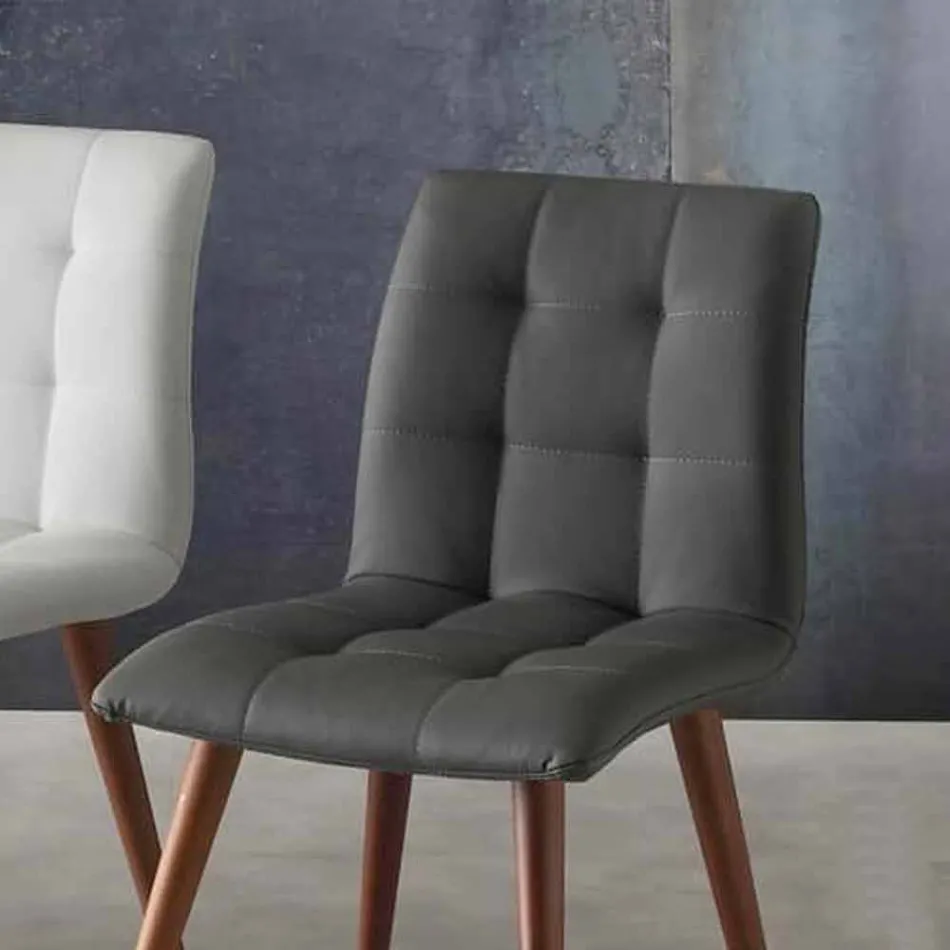 Massief houten stoel bekleed met paars eco-leer Viadurini