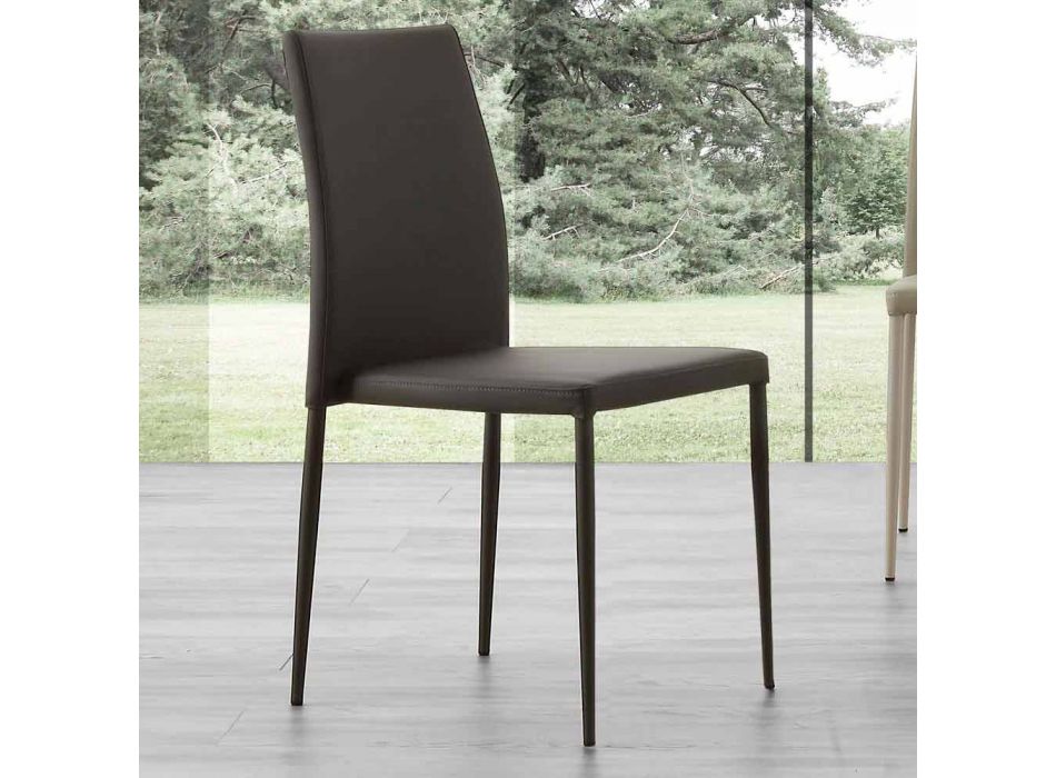 Caserta metalen stoel bekleed met eco-leer, modern design Viadurini