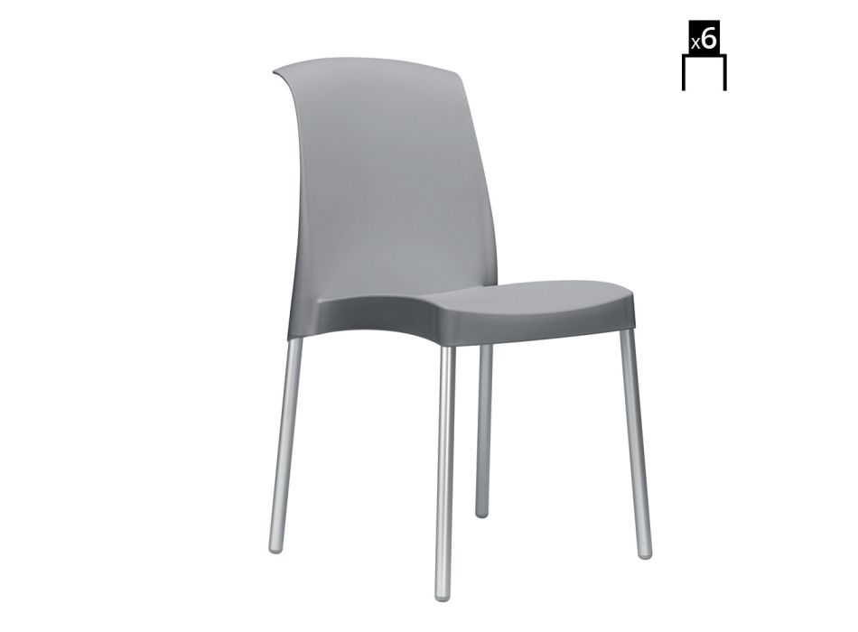 Technopolymeer en aluminium stoel gemaakt in Italië 6 stuks - Fernanda Viadurini