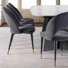 Fluwelen stoel met poten van zwart metaal en satijn messing, 4 stuks - Sibea Viadurini