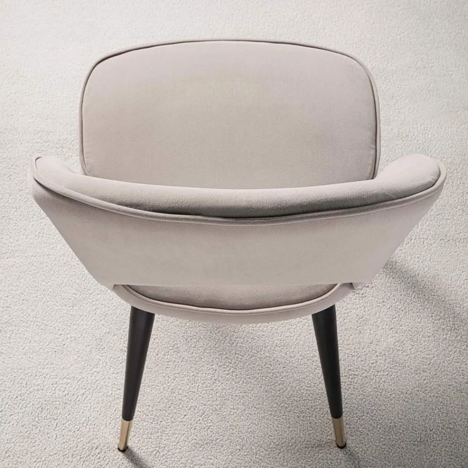 Fluwelen stoel met poten van zwart metaal en satijn messing, 4 stuks - Sibea Viadurini