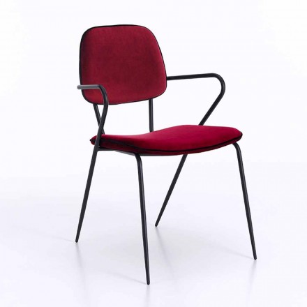 Moderne stoel met armleuningen en zitting bekleed met fluweel, 4 stuks - Cioli Viadurini