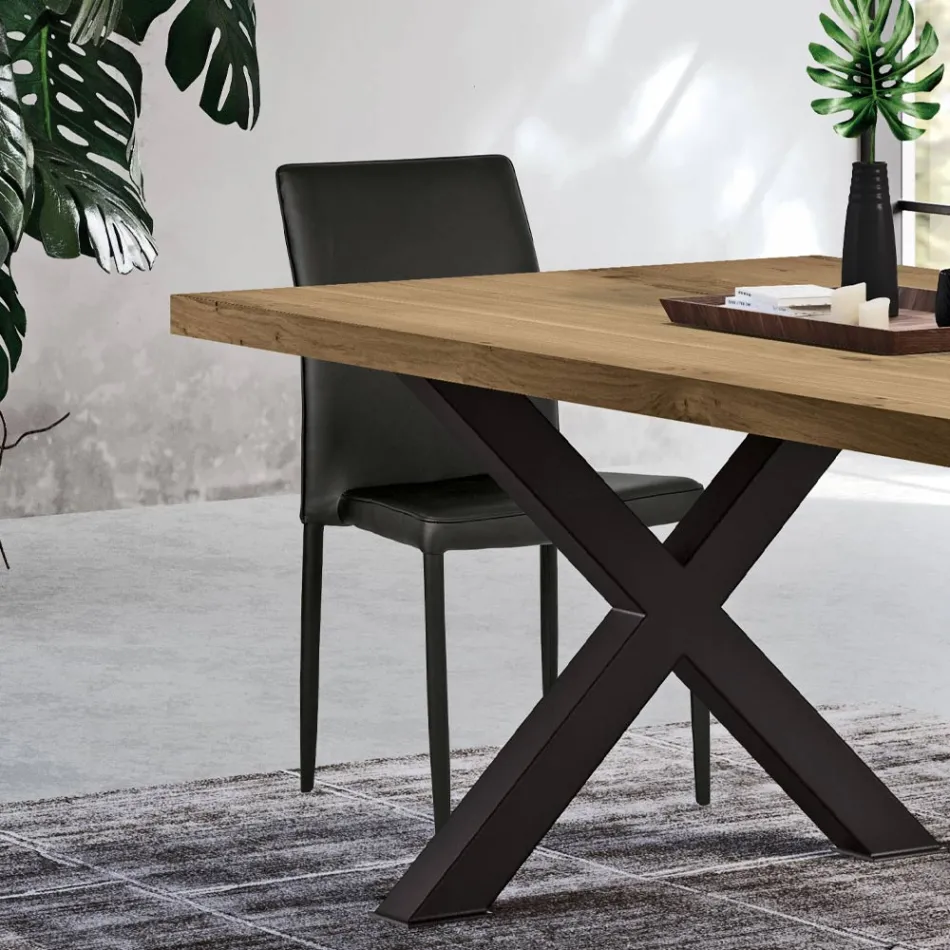 Moderne woonkamerstoel van ecoleer en metaal, gemaakt in Italië - Michaela Viadurini