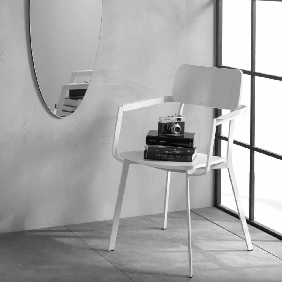 Moderne houten stoel met geverfde metalen structuur, 4 stuks - Habibi Viadurini