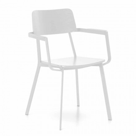 Moderne houten stoel met geverfde metalen structuur, 4 stuks - Habibi Viadurini