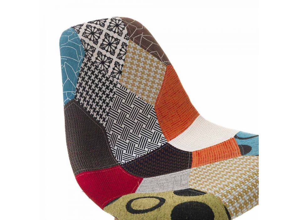 Moderne stoel in patchworkstof met houten poten, 4 stuks - Selena Viadurini