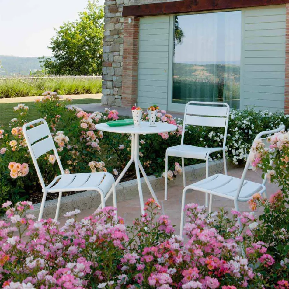 Stapelbare tuinstoel gepoedercoat gemaakt in Italië, 4 stuks - Amina Viadurini