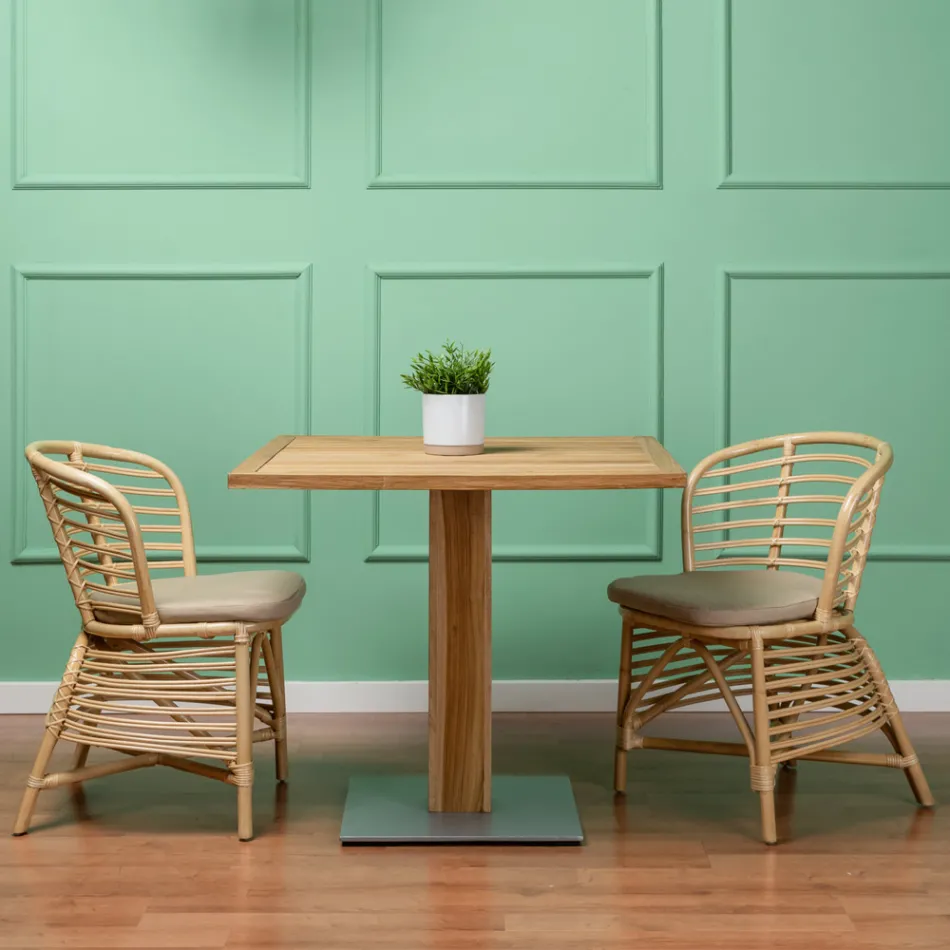 Stoel voor de tuin in natuurlijk rotan met kussen inbegrepen - Torvi Viadurini