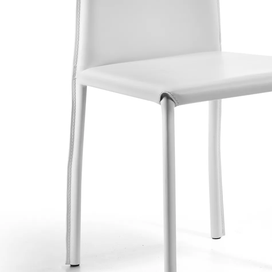 Design eetkamerstoel bekleed met leer, gemaakt in Italië - Sissy Viadurini