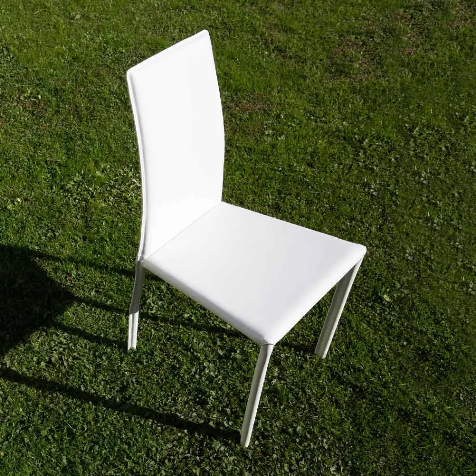 Design eetkamerstoel bekleed met leer, gemaakt in Italië - Sissy Viadurini