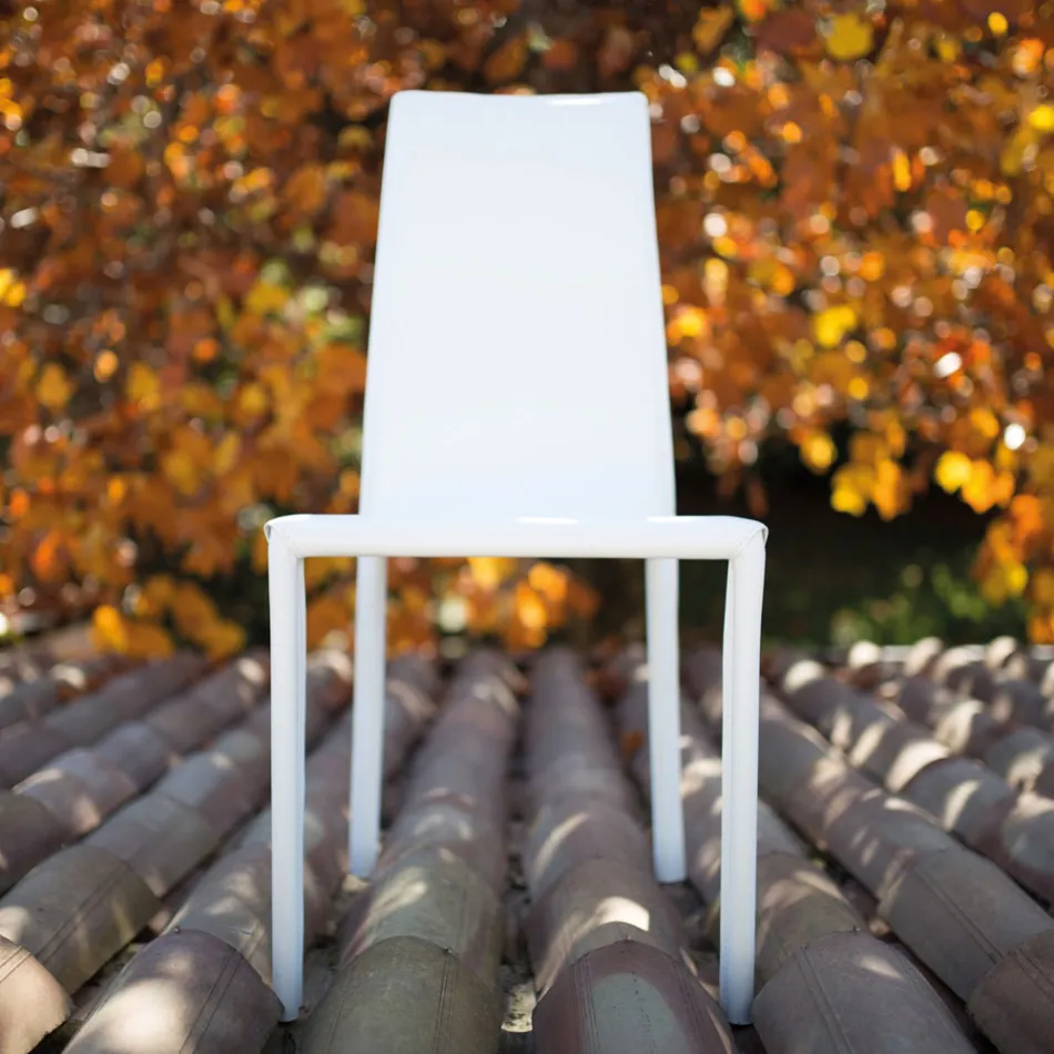 Design eetkamerstoel bekleed met leer, gemaakt in Italië - Sissy Viadurini