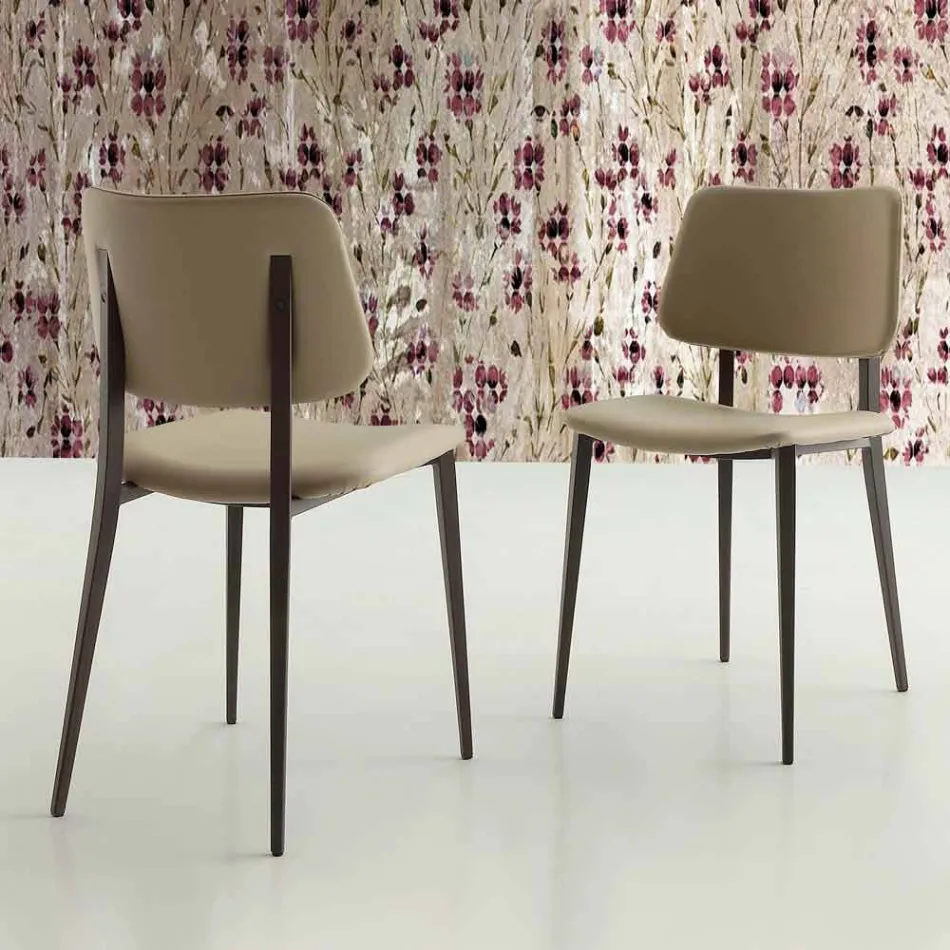 Eetkamerstoel van ecoleer en metaal gemaakt in Italië, 2 stuks - selenium Viadurini