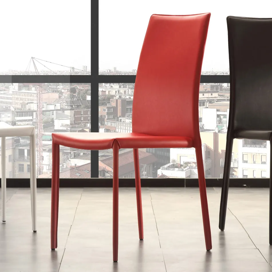 Eetkamerstoel in metaal bekleed met kunstleer, 4 stuks - Nadia Viadurini