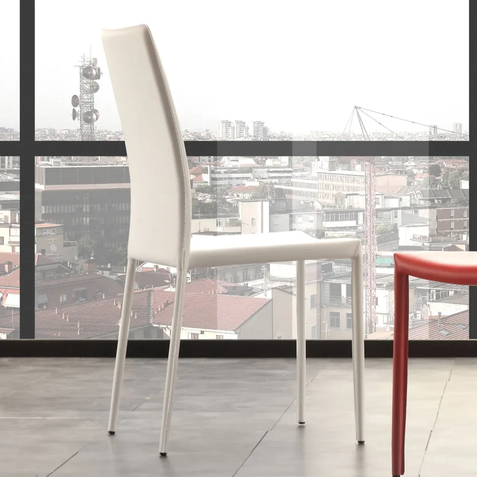 Eetkamerstoel in metaal bekleed met kunstleer, 4 stuks - Nadia Viadurini