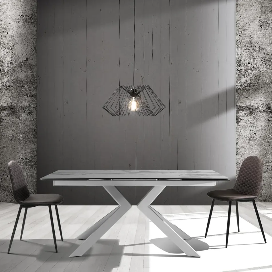 Eetkamerstoel in microvezel en mat zwart metaal 4 stuks - Jake Viadurini