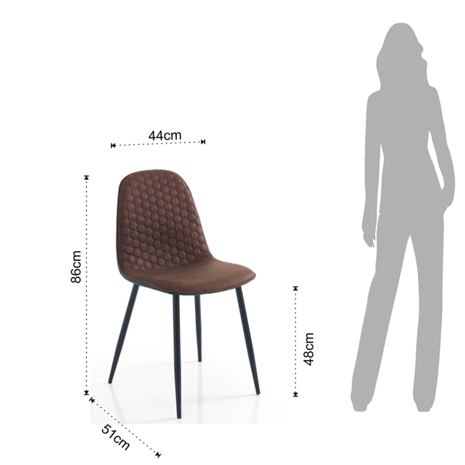Eetkamerstoel in microvezel en mat zwart metaal 4 stuks - Jake Viadurini