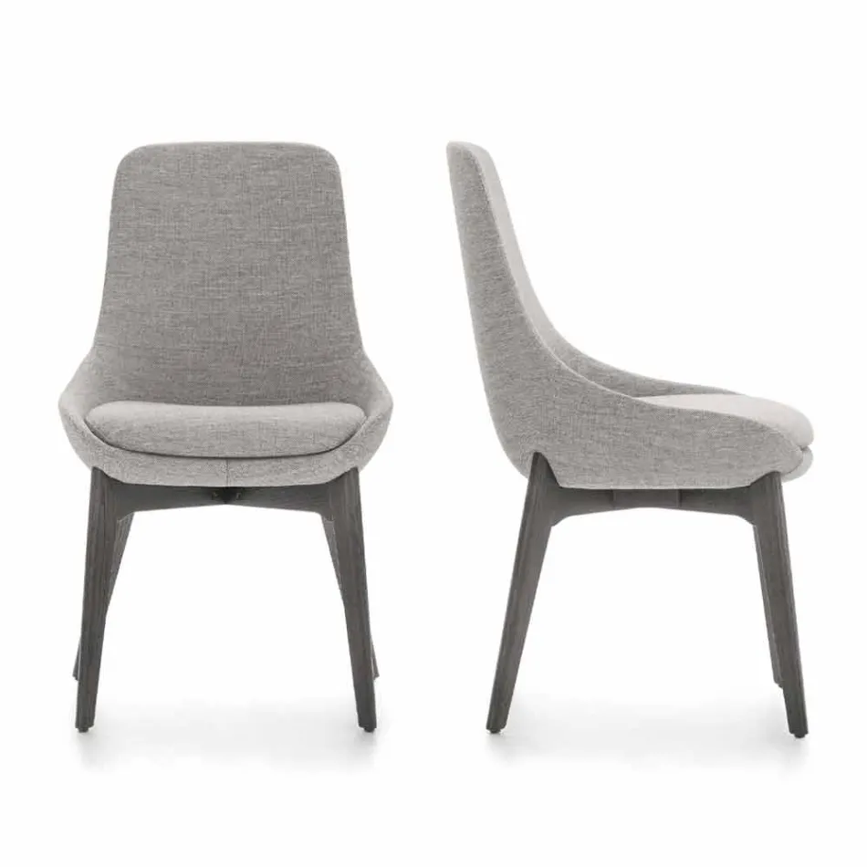 Eetkamerstoel in stof met houten onderstel Made in Italy - kokosnoot Viadurini