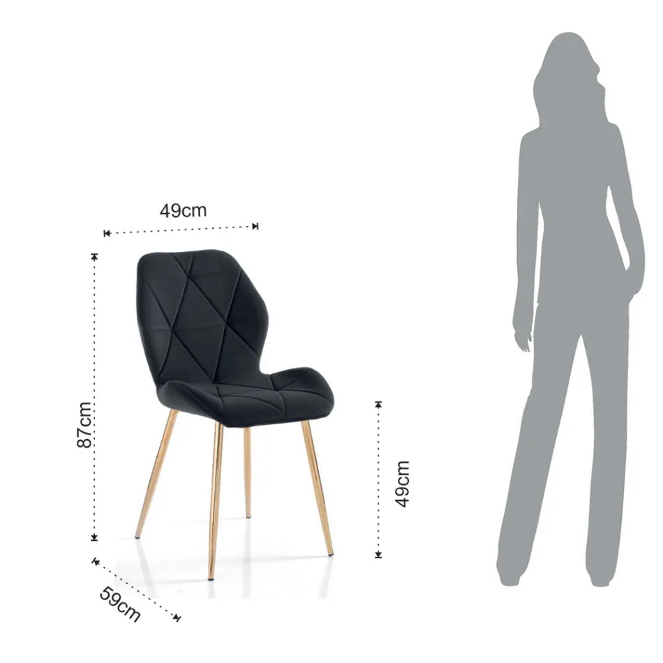 Eetkamerstoel in stof en goudkleurig metaal 4 stuks - Smeralda Viadurini