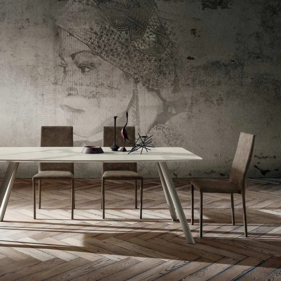 Eetkamerstoel bekleed met ecoleer, gemaakt in Italië, 2 stuks - Belgisch Viadurini