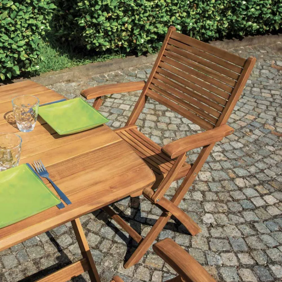 Opvouwbare buitenstoel van acaciahout met optionele armleuningen - Fontana Viadurini