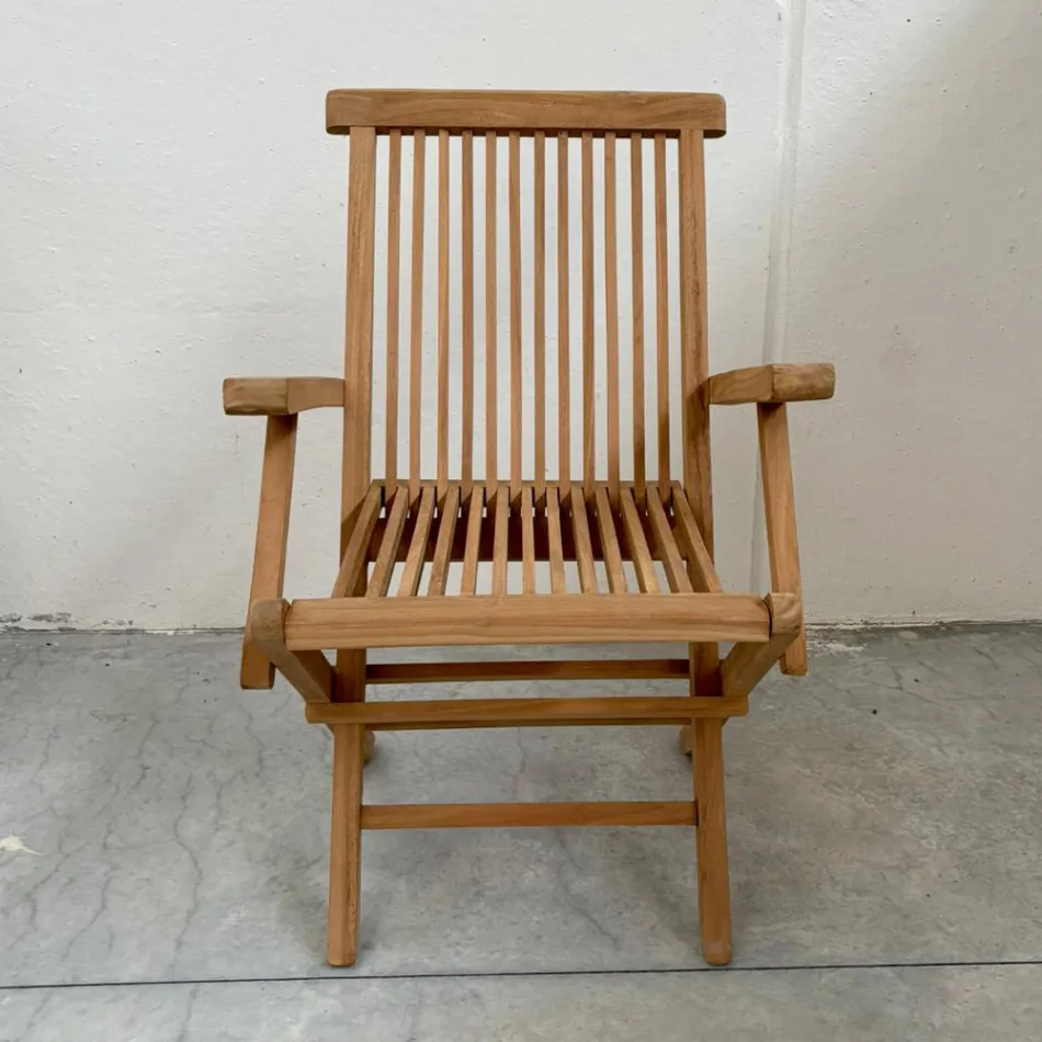 Opvouwbare buitenstoel van teakhout met armleuningen – Yggdrasil Viadurini