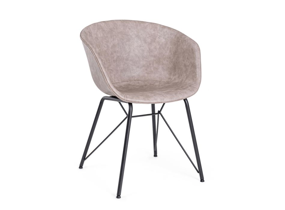Stoel fauteuil in wit of zwart staal en vintage ecoleer - Gongo Viadurini