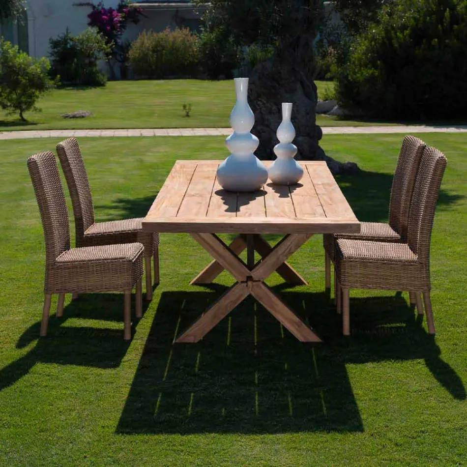 Eetkamerstoel voor buiten in geweven synthetisch rotan en stof, 2 stuks - Yves Viadurini