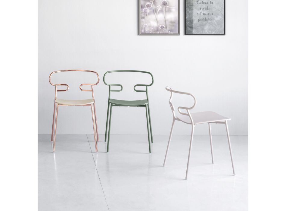 Kostbare stapelbare stoel van metaal en essenhout, gemaakt in Italië, 2 stuks - Trosa Viadurini