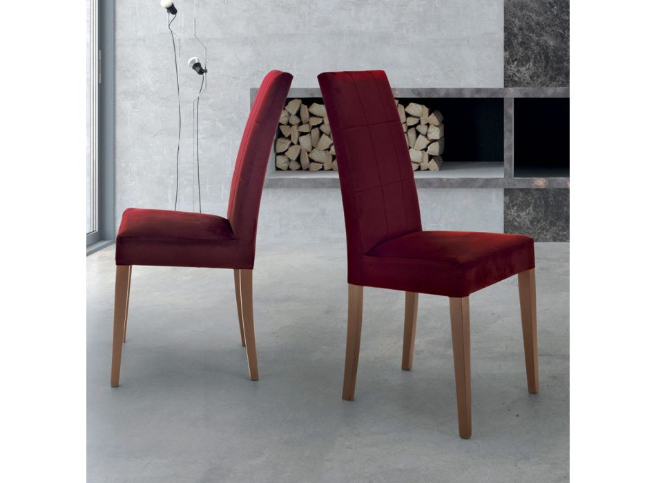Gestoffeerde stoel met beukenhouten poten Made in Italy - Taranto Viadurini