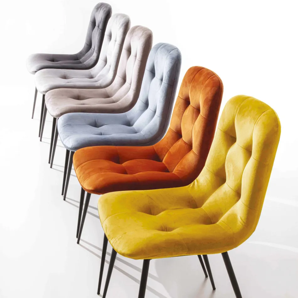 Vlekbestendige fluwelen gestoffeerde eetkamerstoel, 4-delig - Kylie Viadurini