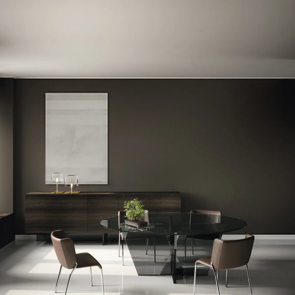 Eetkamerstoel met zitting bekleed met leer Made in Italy - Giulia Viadurini