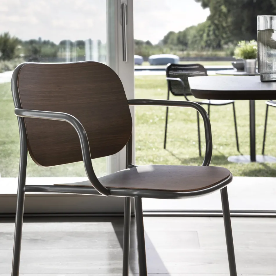 Eetkamerstoel in hout en metaal Made in Italy 2 stuks - Saffia Viadurini