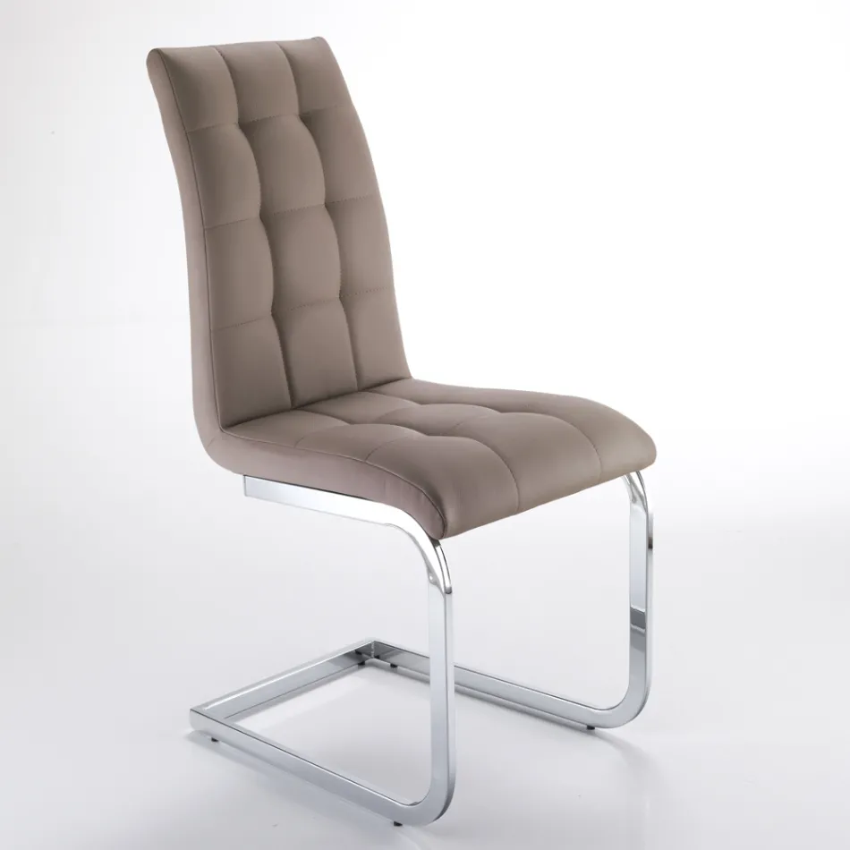 Eetkamerstoel in synthetisch leer en verchroomd metaal 4 stuks - Molise Viadurini