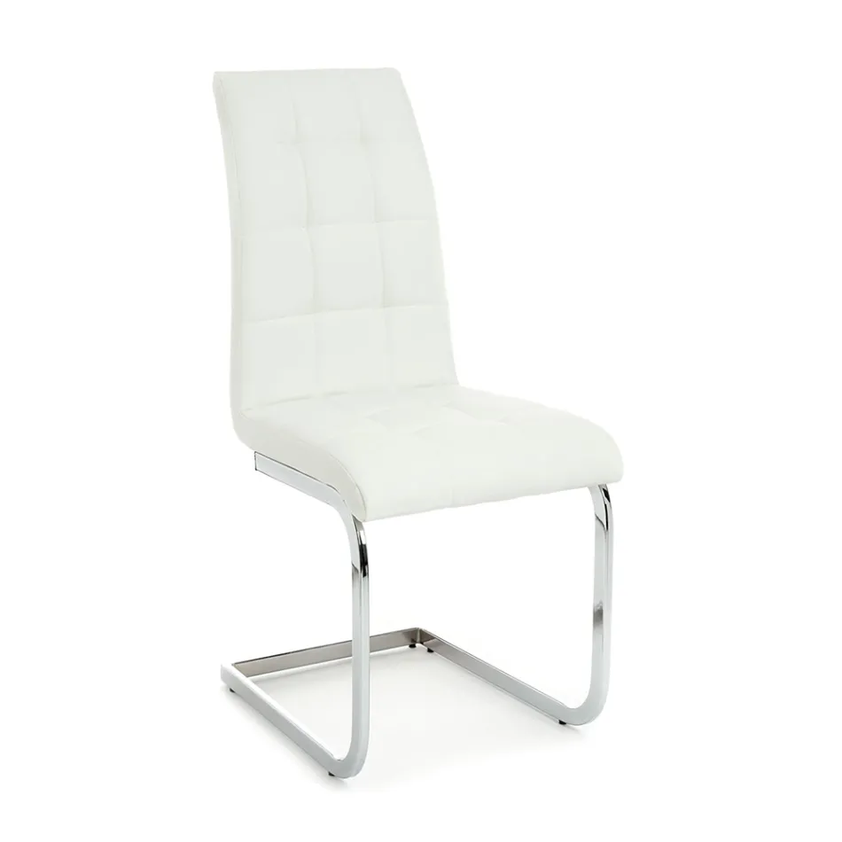 Eetkamerstoel in synthetisch leer en verchroomd metaal 4 stuks - Molise Viadurini