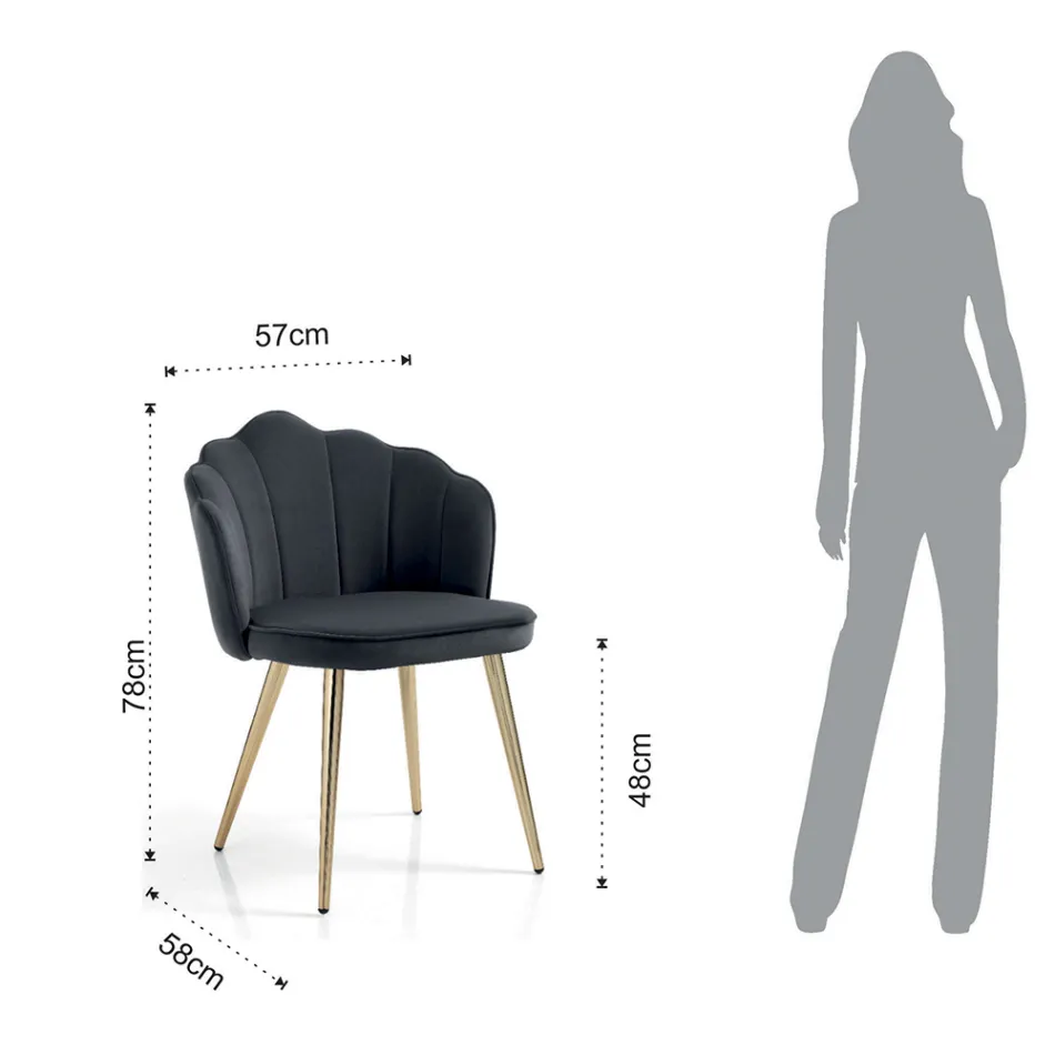 Eetkamerstoel in stof en metaal met gouden afwerking 4 stuks - Verfijnd Viadurini