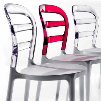 Modica stoel met polycarbonaat rugleuning en witte structuur