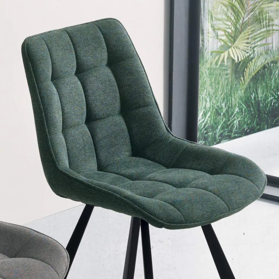 Woonkamerstoel in 4-delige gestoffeerde stof met ruitpatroon - Raggia Viadurini