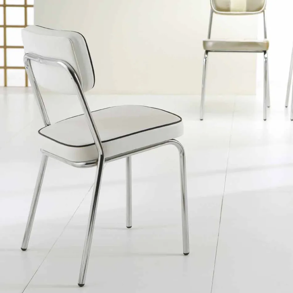 50's stijl stoel in graffiti kunstleer en Unica witte rand Viadurini