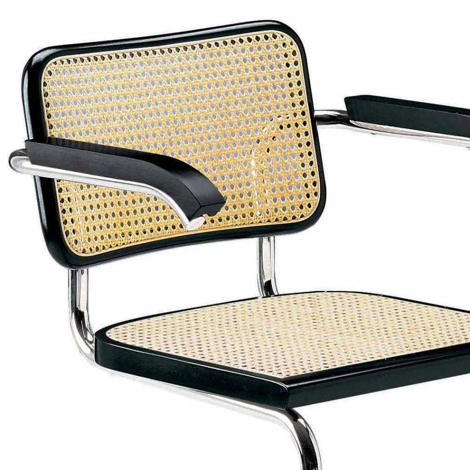 Stro bureaustoel met stalen en houten structuur Made in Italy - Baviera Viadurini