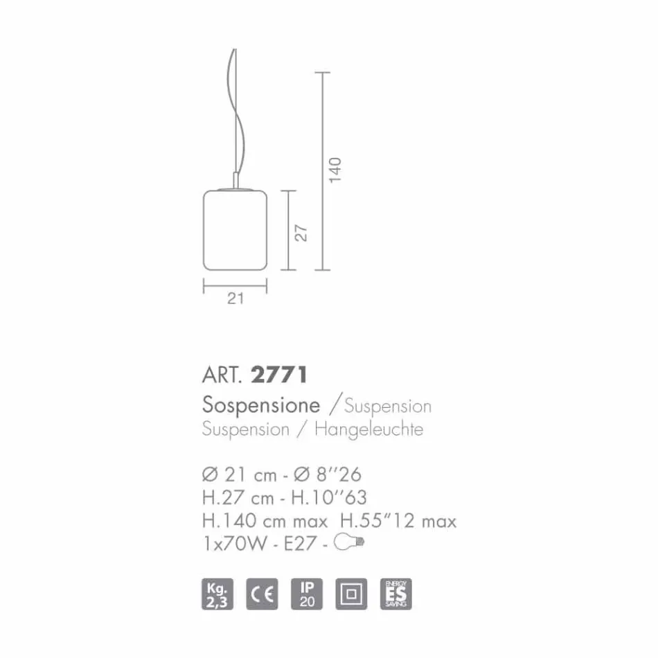 Selene Domino hanglamp geblazen Ø21 H 27/140 cm glazen Viadurini